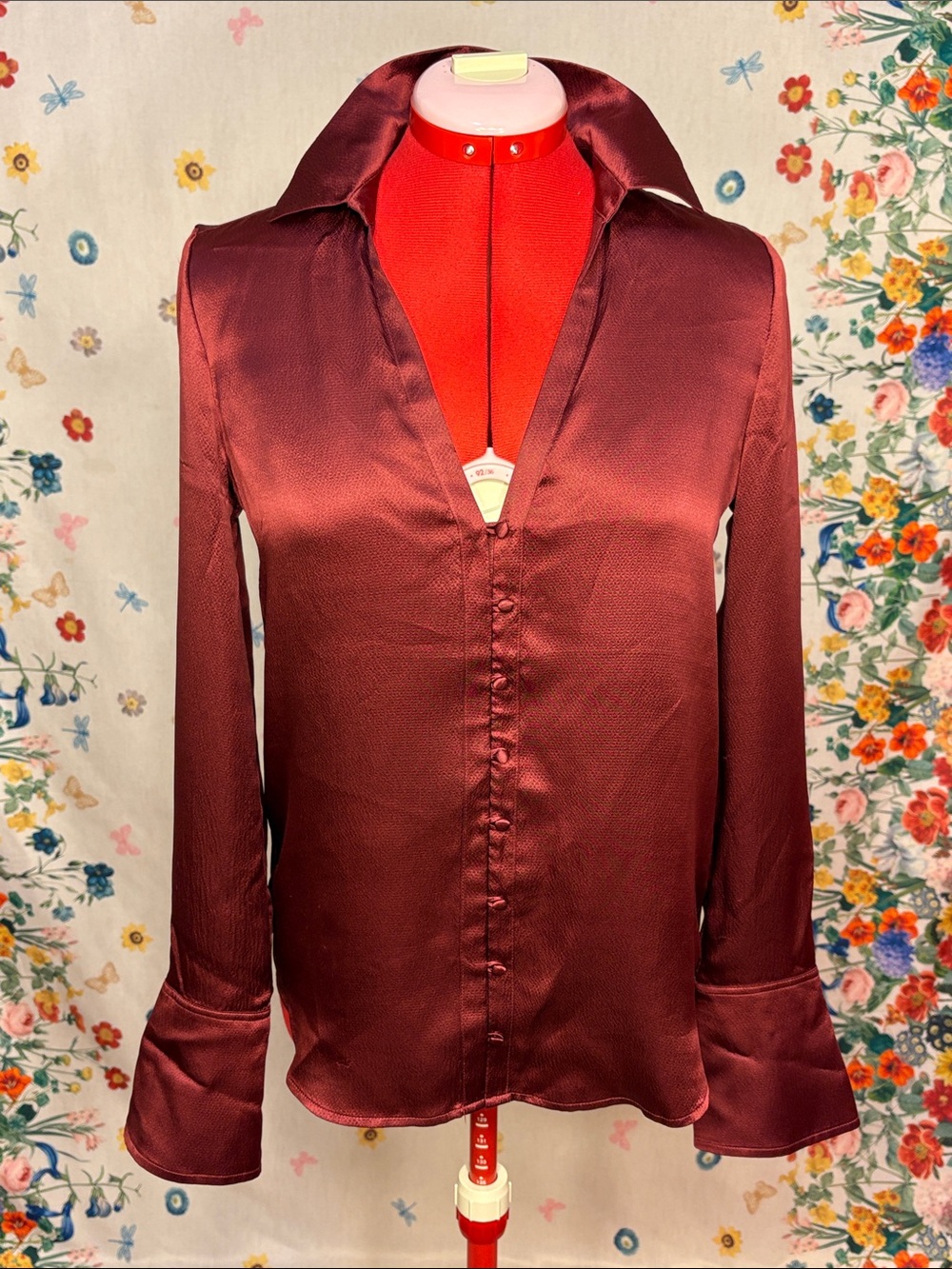 PAIGE - 100% Silk Merlot Button-Front Blouse Classy Chic